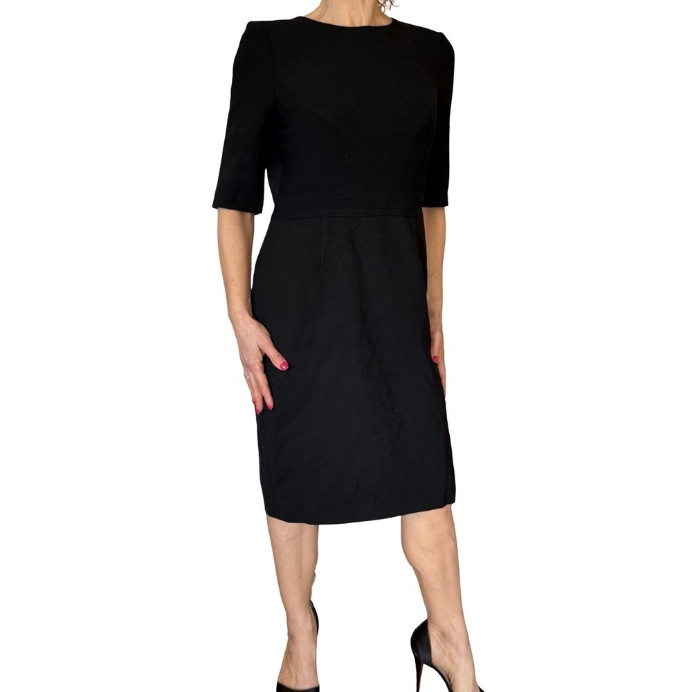 HOBBS London  Blair Dress Black Panel  Wool Blend Sheath Elbow Sleeves LBD 6